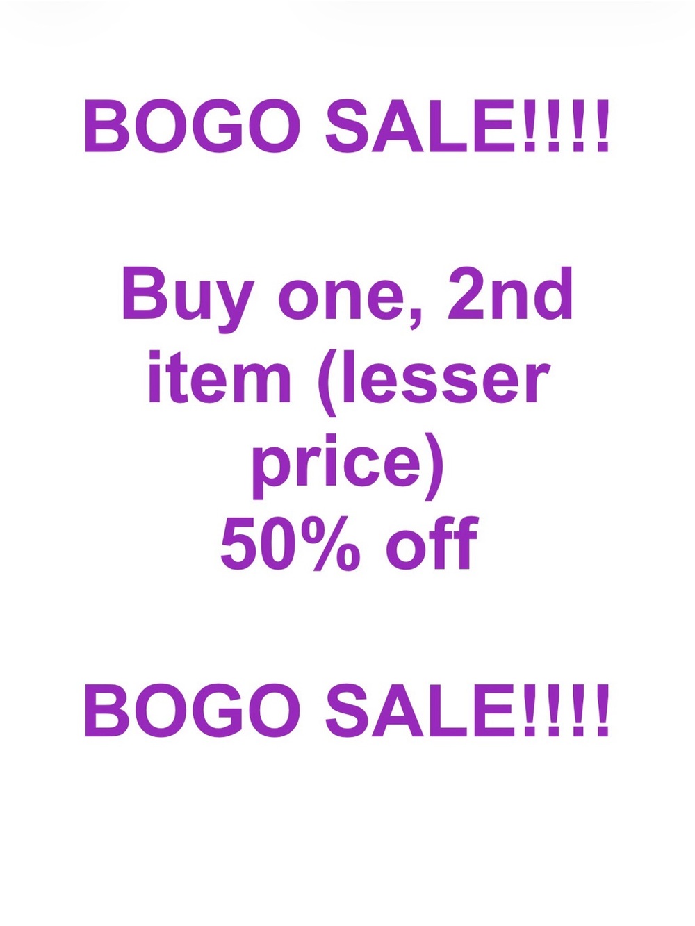 BOGO Sale Graphic Tee or Sign - Purple Text on White
